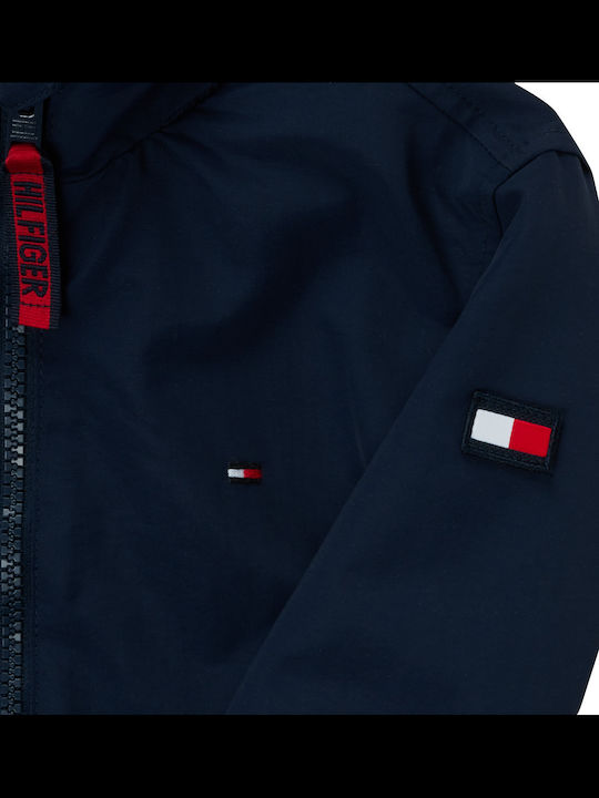 Essential Kids Casual Short Windproof Jacket with Hood Navy Blue