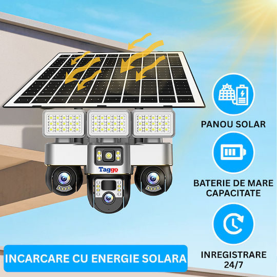 Taggo V380-SOLAR-3P4A-LIGHT-4G IP Cameră de Supraveghere 4G 12MP Rezistentă la Apă cu Baterie și Difuzor