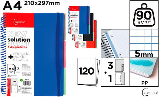 Madrid Papel Spiral Notebook Maths (Square Box) A4 120 Sheets 4 Subjects Blue 1pcs