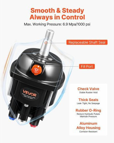 Vevor Hydraulic Steering Kit 90 Hp Marine Boat Hydraulic Steering System 6.9 Mpa 1000 Psi Helm Pump Two-Way Lock Cylinder 6 M High-Strength Hoses Single Station Single-Engine Use