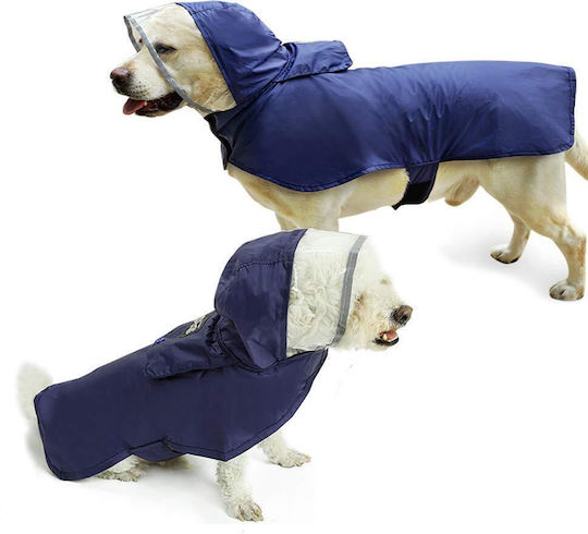 Blue Waterproof Dog Coat with Hood Medium