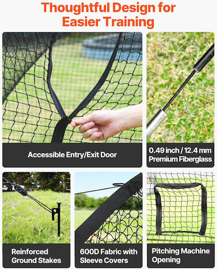 Baseball Cage Vevor 6780 x 3700 x 2400mm Free Standing Portable Baseball Cage Batting Cages 4-Layer Polyester Knotless Pitching Machine Opening Batting Cage Net Indoor Outdoor Use