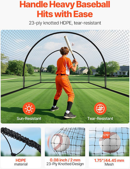 Κλουβί Μπέιζμπολ Vevor 6060 X 3660 X 2500mm Αυτοστηριζόμενο Φορητό Κλουβί Μπέιζμπολ Κλουβιά Χτυπήματος 30-ply Δεμένο Hdpe & Άνοιγμα Μηχανής Ρίψης Δίχτυ Κλουβιών Χτυπήματος Εσωτερικό Εξωτερικό Χώρο