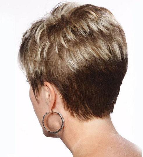 Damen Perücke mit diagonalen Pony, kurz, glattes Haar, Braun + Hellgold
