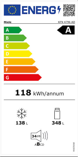 Miele 486лт NoFrost В201xШ66xД66см. Inox KFN 4796 AD