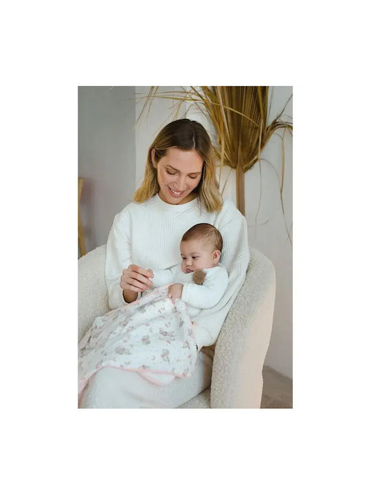 Interbaby Κουβέρτα Ισπανίας Αγκαλιάς & Λίκνου Elefante Βαμβακερή Ροζ 80x110εκ.
