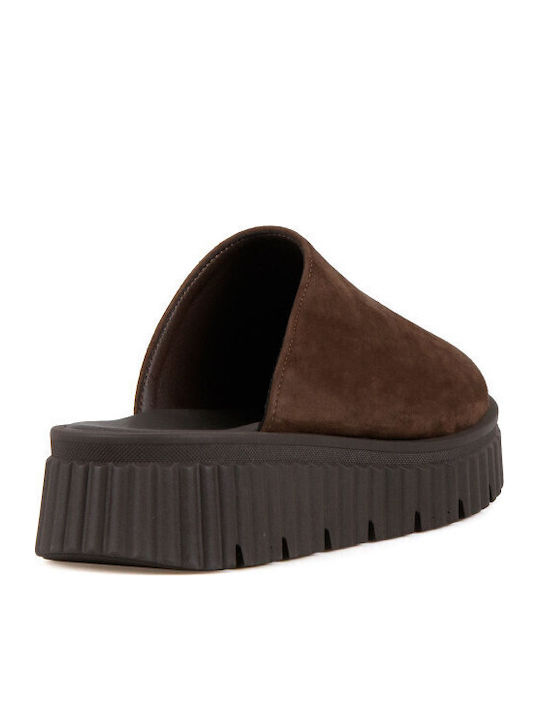 Suede Mules with Heel in Brown Color