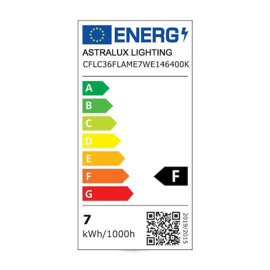 Astralux Λάμπα Οικονομία Κερί Ακίδα 7w 6400k Ψυχρό Λευκό