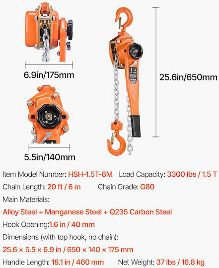 Vevor Lifting & Pulling Equipment for Weight Load up to 1.5t
