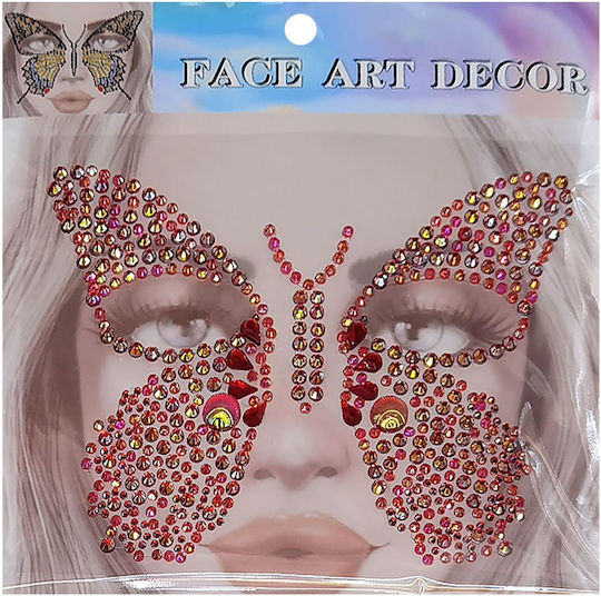 Butterfly Face Stickers Face Gems 17x17cm Carnavalista 232485 12pcs