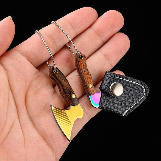 Mini Knife Keychain Gray in Leather Sheath