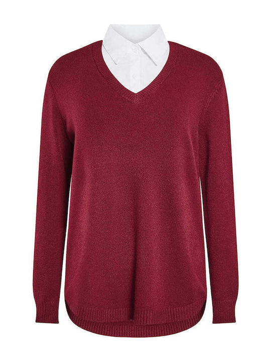 Celestino Bluza Damă Guler Cămașă Burgundy