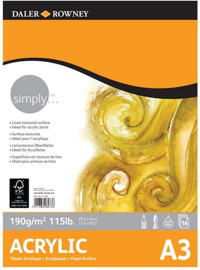 Daler Rowney Μπλοκ Σχεδίου Acrylic Α3 190gr 16 Φύλλα A3 29.7x42cm