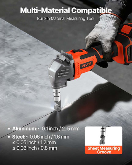 Vevor Cordless Metal Cutter Battery 20 V 4000 Mah Efficient Brushless Motor 2200 Rpm Electric Metal Cutter Plastic Carrying Case Cutting Steel Aluminum Sheets