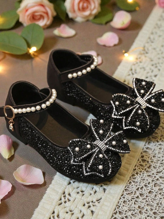 Kids Leather Ballerinas with Adjustable Metal Clasp Black