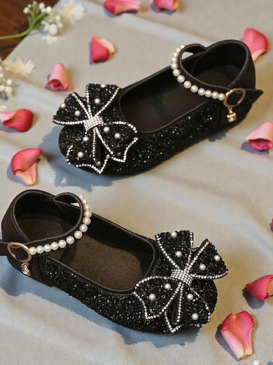 Kids Leather Ballerinas with Adjustable Metal Clasp Black