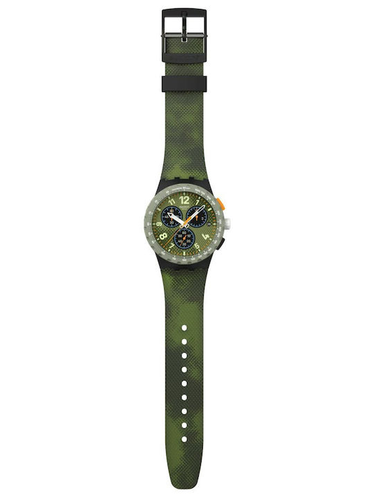 Swatch Unisex Men's Watch Chronograph Battery with Green Rubber Strap