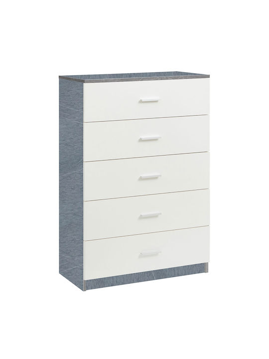 Comoda pentru Dormitor Dama cu 5 sertare White/cement 70x35x108buc