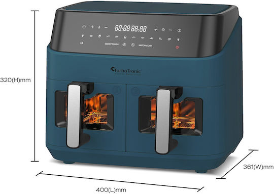 Turbotronic Air Fryer με Διπλό Αποσπώμενο Κάδο 9lt Μπλε TT-DAF6W