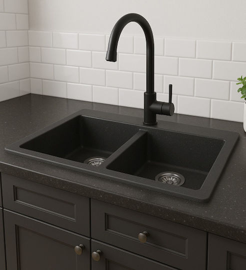 Unixton Drop-In Kitchen Sink Made of Liquid Granite 78x50cm Brown