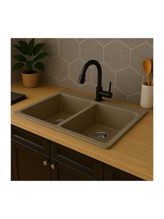 Unixton Drop-In Kitchen Sink Made of Liquid Granite 78x50cm Brown