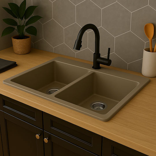Unixton Drop-In Kitchen Sink Made of Liquid Granite 78x50cm Brown