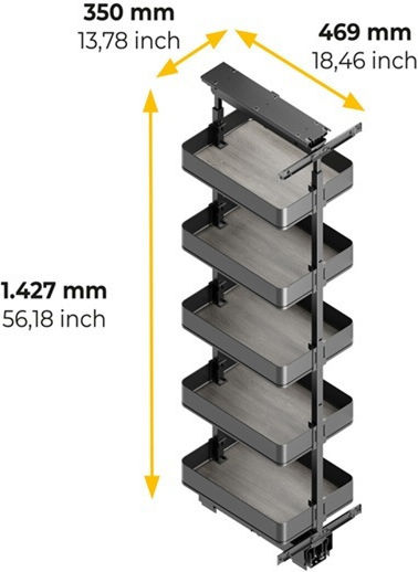 Tăvălug Cu Fund Din Lemn Emuca Harmony Cutie Cu Frână 40cm Antracit Înălțime 1430-1730mm