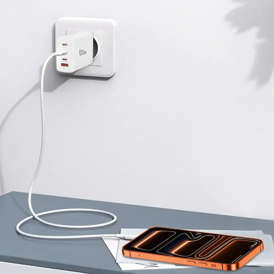 Tech-Protect Φορτιστής Χωρίς Καλώδιο GaN με Θύρα USB-A και 3 Θύρες USB-C 120W Power Delivery / Quick Charge 3.0 Λευκός (NC120W-GAN)