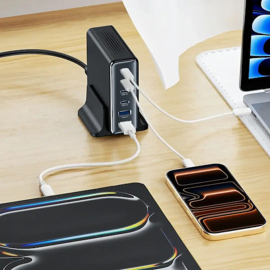 Tech-Protect Ladestation GaN mit 2 USB-A Anschlüsse und 4 USB-C Anschlüsse 160W Stromlieferung / Schnellaufladung 3.0 in Schwarz Farbe (DC160W-GAN)