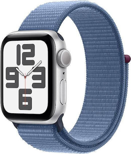Apple Watch SE 2024 Aluminum 40mm Waterproof with Heart Rate Monitor (Silver with Denim Sport Band - M/L)