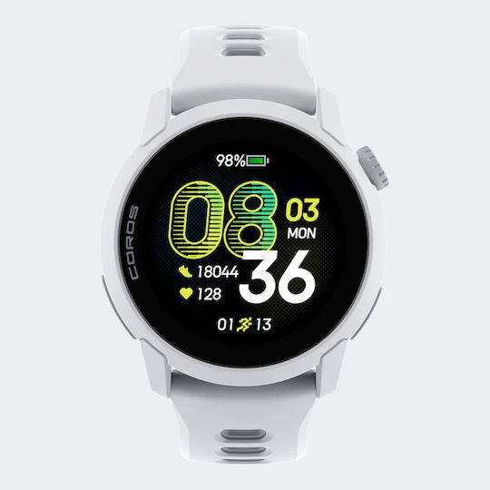 Coros Pace 4 43mm Rezistent la apă Smartwatch (White Silicone Strap)