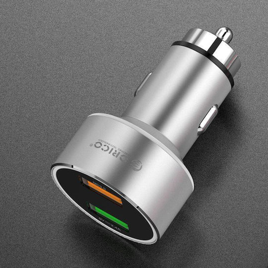 Orico Încărcător Auto Cu Mufă De Brichetă 30W Încărcare Rapidă Cu Porturi 2xUSB-A Culoare Argintie