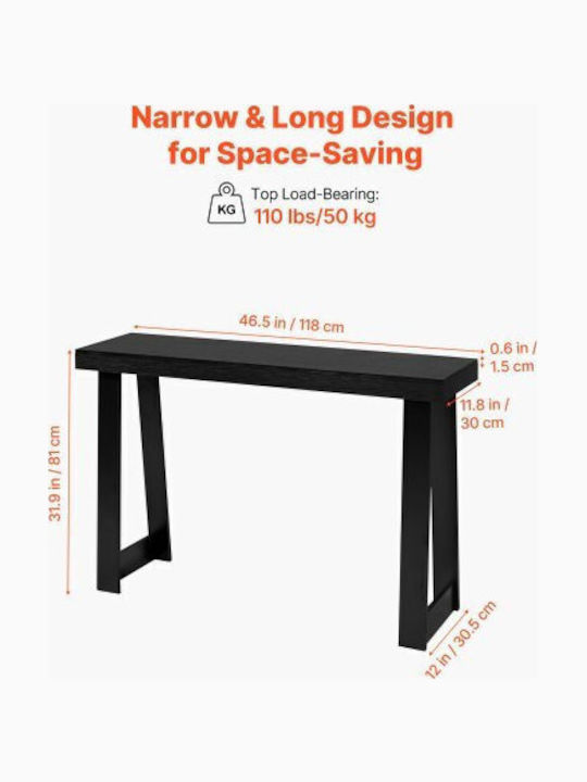 Wooden Console Table Black Velvet-Black Metal L118xW30.5xH46.5cm