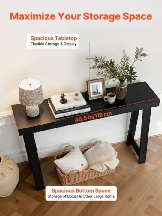 Wooden Console Table Black Velvet-Black Metal L118xW30.5xH46.5cm