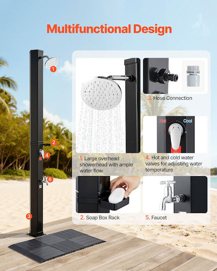 Vevor Solar Pool Shower Made of PVC with Height 195cm Black