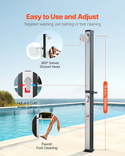 Vevor Pool-Dusche Solar mit 195 cm Höhe Schwarz