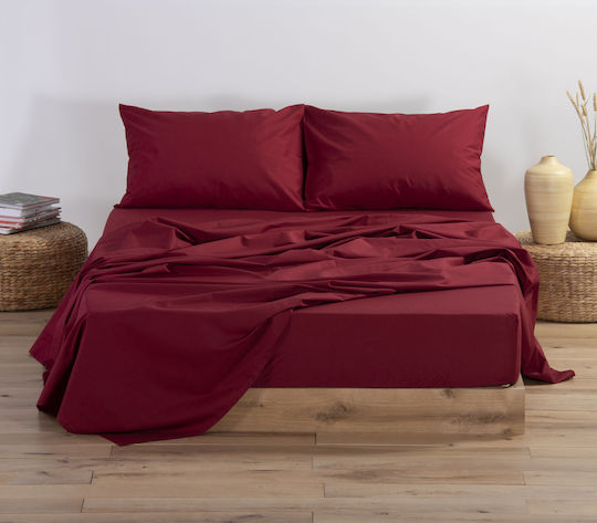 Nef-Nef Homeware Basic Διπλό 140x200+30εκ. με Λάστιχο Bordo