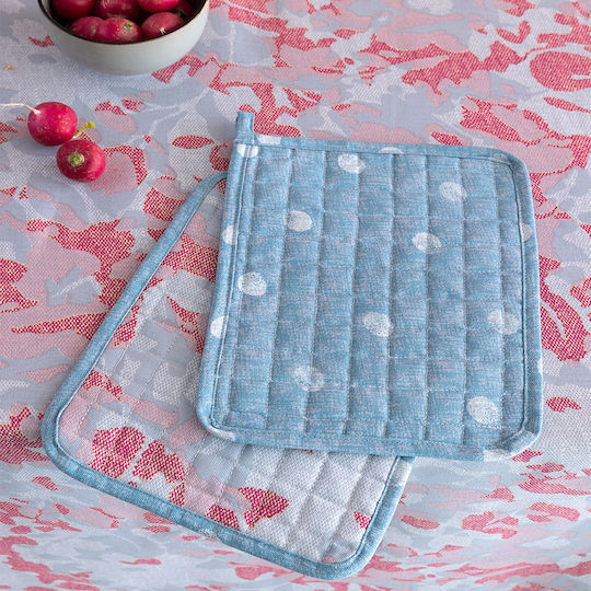 Pot Holders Set 2 Pieces 25x20 Palamaiki Tat13-tat14 Blue-Fuchsia 80% Cotton-20% Polyester