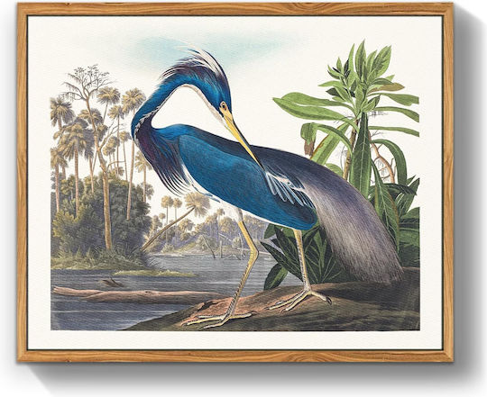 Canvas Wall Painting In Frame Vintage Blue Heron 40x60 Cm