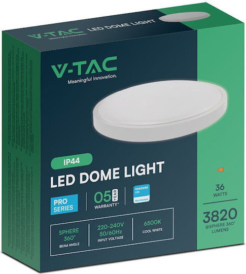 V-TAC Plafonieră de Tavan Baie Albă cu LED Integrat