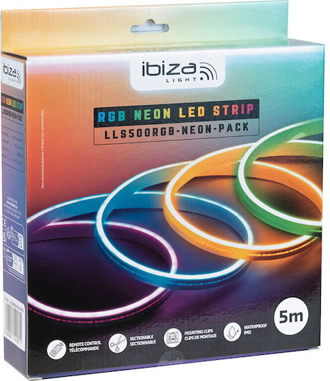 Ibiza Sound Banda LED Impermeabilă 12V RGB Lumină 5m Neon Flex cu Sursă de Alimentare și Telecomandă