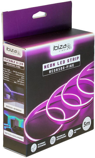 Ibiza Sound Banda LED Rezistentă La Apă 12V Lumină Roz 5m Neon Flex Cu Sursă De Alimentare
