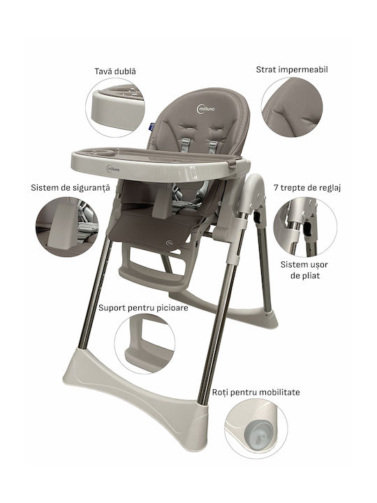 Milluna Andromeda Foldable Baby Highchair with Adjustable Height Gray