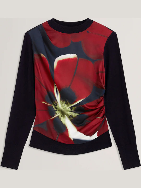 Bluză Damă cu Mânecă Lungă Pulover Floral Albastru Închis