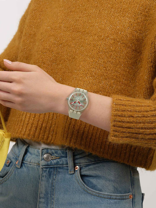 Swatch Swatch Γυναικείο Ρολόι Μπαταρίας με Μπεζ Καουτσούκ Λουράκι