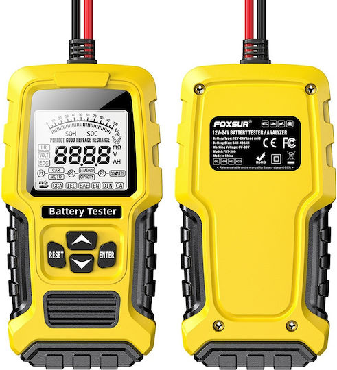 Foxsur Fbt-300 Tester Inteligent de Baterii 12v/24v Mașini Motociclete Ecran Lcd 2.7" Compatibil Vrla Gel Agm Efb Std Baterii Galben Negru