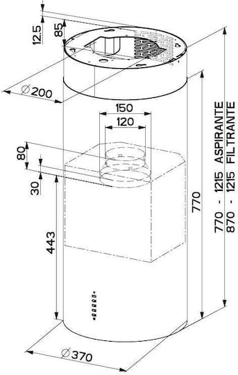 Faber CYLIND I.EVO PLUS WH GLOSS A37 Απορροφητήρας Νησίδα 37cm Λευκός