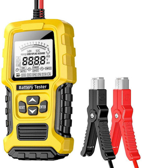 Foxsur Fbt-300 Tester Inteligent de Baterii 12v/24v Mașini Motociclete Ecran Lcd 2.7" Compatibil Vrla Gel Agm Efb Std Baterii Galben Negru