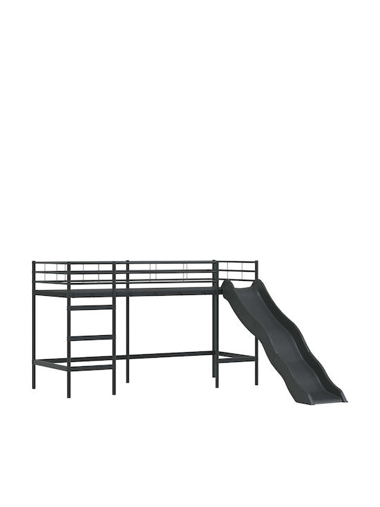 Pat pentru Copii Cușeta Single Negru pentru Saltea 74.5x190cm