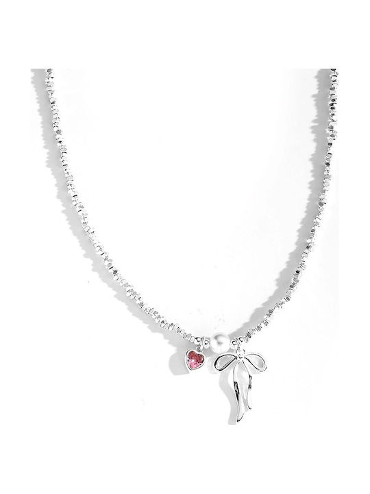 Halskette mit Design Herz aus Silber mit Perlen